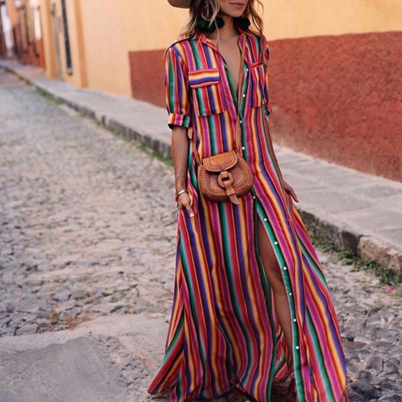 ONLY 1 LEFT SZ M Resort Wear Striped Dress SZ M - Picture 2 of 6